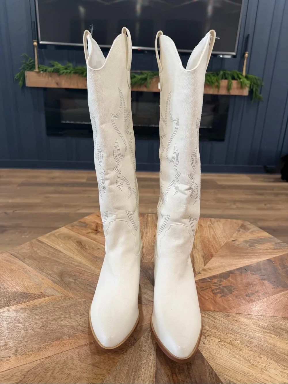 White Western Knee-High Boots - Classic Cowboy Style